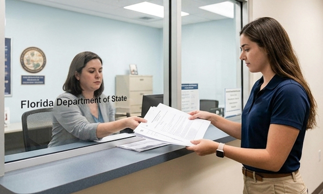 My Florida Apostille agent reviewing a document at our Tallahassee office