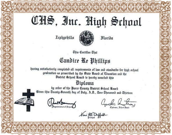 Example Florida diploma with original signatures, institutional seal, and notary acknowledgment for apostille